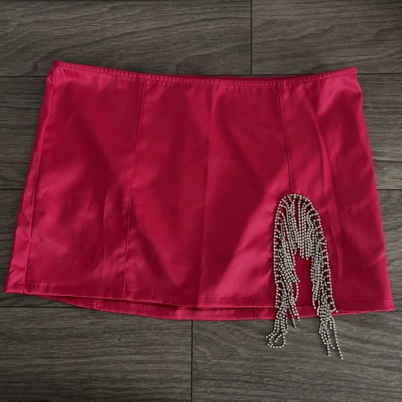 Urban Outfitters UO Diamante Fringe Satin Mini Skirt Pink Size‎ Medium